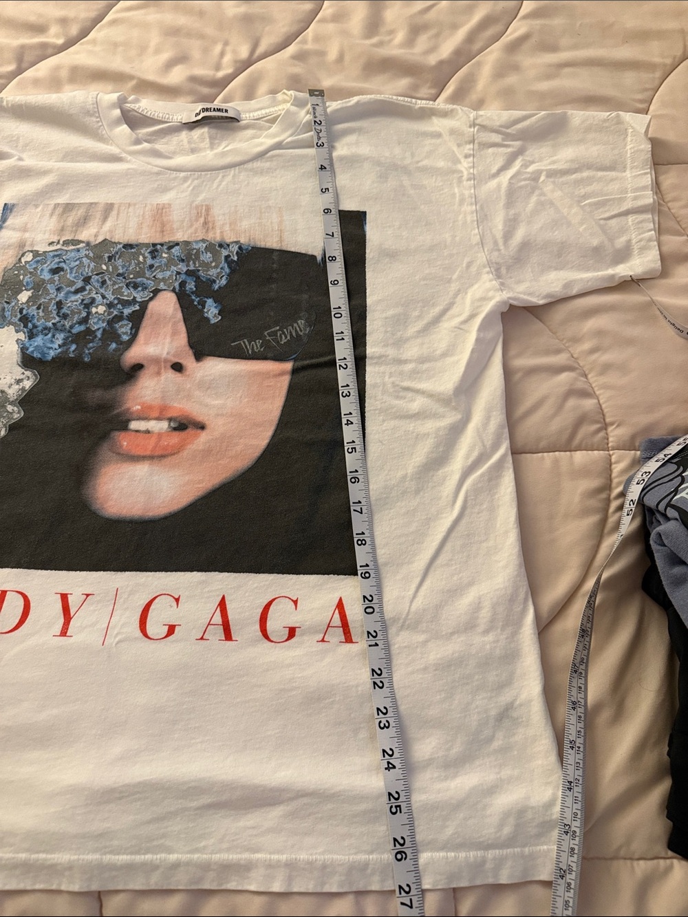 Daydreamer Lady Gaga Graphic Tee - White with Black & Blue Print - Picture 7 of 7